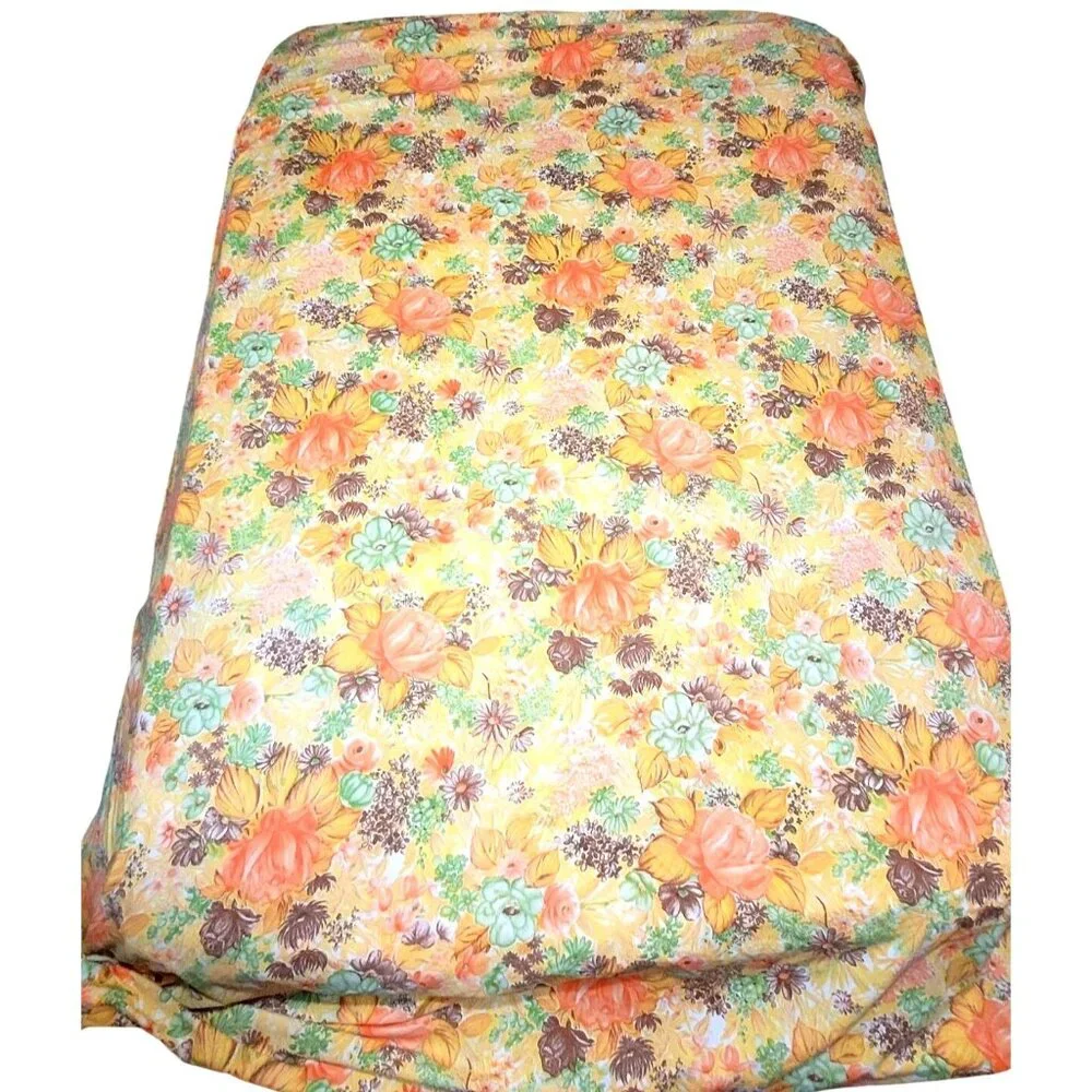 Vintage Dan River No-Iron Muslin Full Size Flat Sheet 81x96 Floral Print 50% Cot
